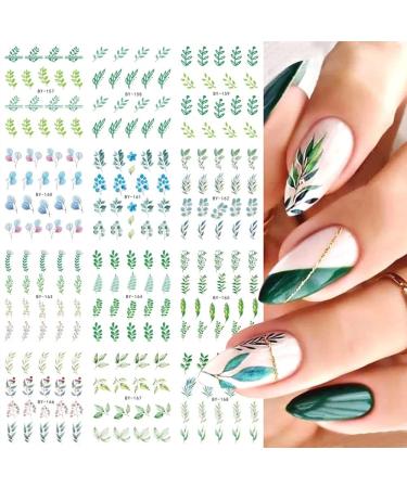 Green Leaf Nail Stickers for Women Nail Art Accessories Decals 12 Sheets Fresh Styles Nail Art Stickers Water Transfer Leaves Nail Decals for Summer Fingernails Decor Manicure Tips Decorations Green Leaves