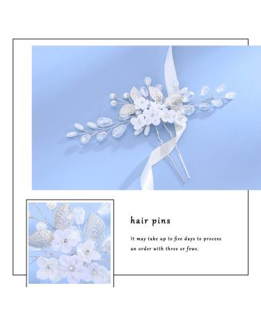 Edary Bridal Wedding Hairpins - Silver Flower Hair Clips with Pearls | Elegant Leaf Hair Accessories for Women & Girls - Buy Online on GoSupps.com