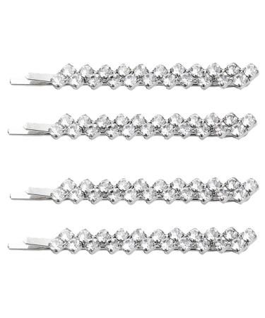 Beaupretty 4 Pieces Hair Jewelry Bobby Pins Rhinestone Bobby Pins Clear Crystal Hair Pins Metal Shiny Hair Clips Wedding Party Accessories for Women Bobby Pins Decorative Rhinestone Girls (Silver)