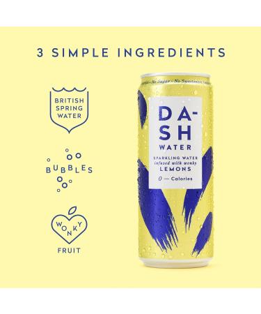 Dash Water Lime & Lemon - 24 x Flavoured Sparkling Spring Water NO Sugar NO Sweetener NO Calories - Infused with Wonky Fruit (12 Lime & 12 Lemon x 330ml cans) - Buy Online on GoSupps.com
