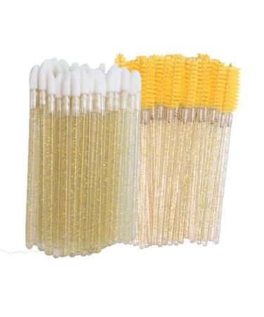 AKOAK 100 Pcs Disposable Lip Brush Eyelash Wand - Lip Gloss Brush Wand for Beauty Eyelash Extension Lipstick Application Wand Makeup Beauty Kit (Yellow)