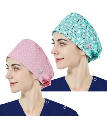 Niaahinn 2pcs Adjustable Surgical Scrub Caps with Button & Sweatband - Unisex Nursing Hair Caps (22132-22133) - Buy Online on GoSupps.com