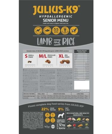 Julius-K9 - Hypoallergenic food for older or overweight dogs - Lamb and rice dog food - Suitable for all breeds - 12 kg - Buy Online on GoSupps.com