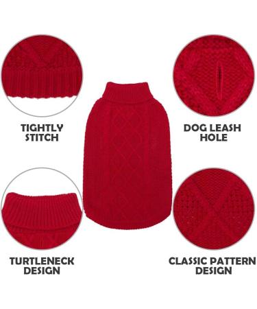 Mihachi Turtleneck Dog Jumper - Large Red Cable Knit Sweater with Leash Hole - Buy Online on GoSupps.com
