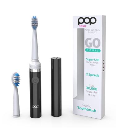 Pop Sonic Electric Toothbrush (Black) - Travel Toothbrushes w/AAA Battery | Kids Electric Toothbrushes with 2 Speed & 15,000-30,000 Strokes/Minute, Dupont Nylon Bristles