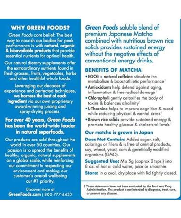 Green Foods Organic Matcha Green Tea Powder - Antioxidants and Energy 2 Pack 11 oz Plus Stress Ball (22 Oz with 120 Servings total) - Buy Online on GoSupps.com