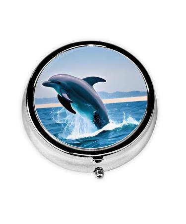 Jumping Up Dolphinsround Pill Box 3 Compartment Round Pill Box Organizer Portable Travel Pill Box for Traveling.