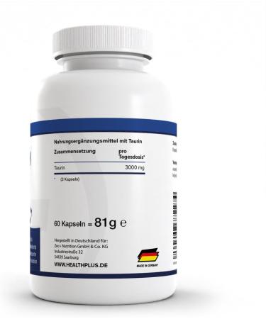 Zec Nutrition CoKG Health+ Taurine 60 amino acids capsules 1000 mg pure taurine powder per capsule vegan taurine capsules Made in Germany Unflavored 60 capsules - Buy Online on GoSupps.com