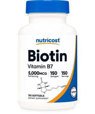 Nutricost Biotin (5,000mcg) 150 Softgels - Vitamin B7 - Gluten Free, Non-GMO 150 Count (Pack of 1)
