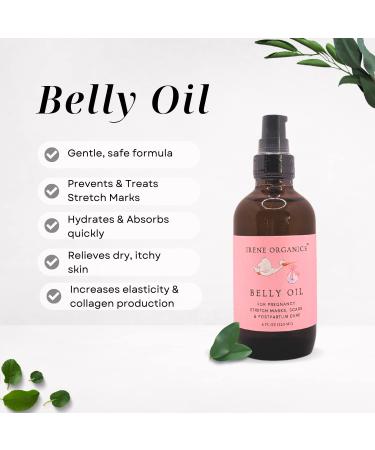 Irene Organics Belly Oil for Pregnancy Stretch Marks - Fast Absorbing & Hydrating 4oz - Buy Online on GoSupps.com