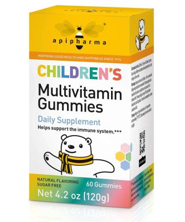 APIPHARMA New! Children Multivitamin Gummies | 60 Gummies | Sugar Free | Vitamin A B C D E Niacin Folate Biotin Pantothenic Acid & Zinc | European Quality Since 1974