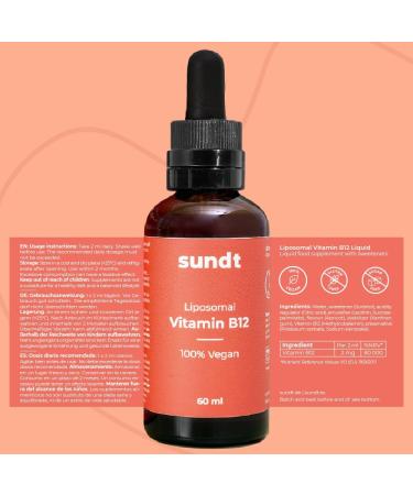 Liquid liposomal vitamin B12 for optimal physical and mental well-being 60 ml bottle 30 days Vegan and non-GMO Made in the EU Sundt Nutrition Food Supplement - Buy Online on GoSupps.com