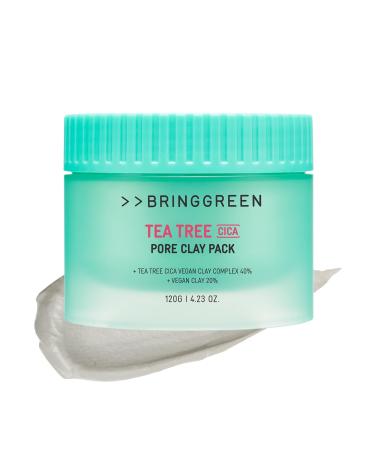 BRING GREEN Tea Tree Cica Pore Clay Pack | Vegan Deep Pore Cleansing Clay Mask for Pore Purifying Contains Cica & Tea tree for Soothing & Relieving Stressed Skin 4.23 oz.