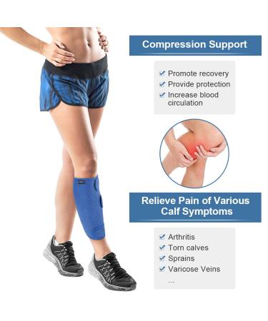 Yosoo Health Gear Compression Shin Splint Calf Support Brace - Adjustable for Torn Calves, Swelling, Sprains, and Bruising - Blue - Buy Online on GoSupps.com