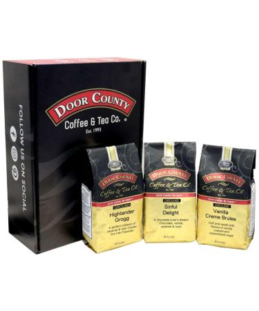 Gourmet Flavored Coffee Gift Set, Door County Coffee, 10oz Bags, 3 Best-Sellers Flavored Coffee 10 oz. Bag Trio Gift
