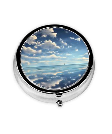 White Clouds Over The Searound Pill Box 3 Compartment Round Pill Box Organizer &Portable Travel Pill Box for Traveling.