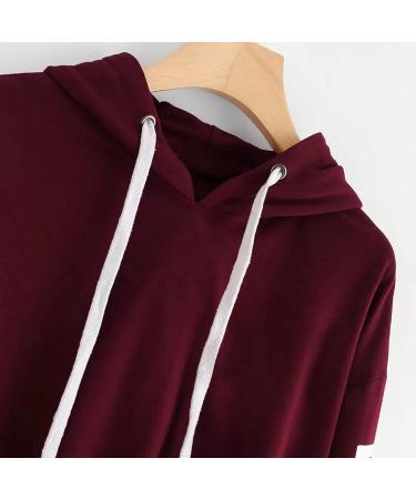 New York Crop Hoodie for Women & Teen Girls | Solid Color Hooded Sweatshirt | Tie Dye Print | Long Sleeve Pullover Top | Wine (Size Large) - Buy Online on GoSupps.com
