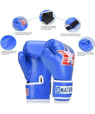 Xnature PU Kids Boxing Gloves - 4oz 6oz 8oz for Ages 5-12 | Blue Boxing Gloves for Kickboxing and Training - Perfect Christmas and Birthday Gift - Buy Online on GoSupps.com