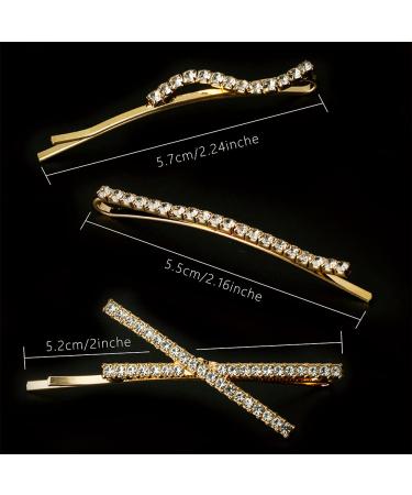 16 Piece Rhinestone Bobby Pins - Fancy Metal Hair Clips for Women & Girls - Crystal Shiny Barrettes - I S X Shaped Diamond Hair Accessories - Gold - Perfect for Wedding, Prom & Parties - Buy Online on GoSupps.com