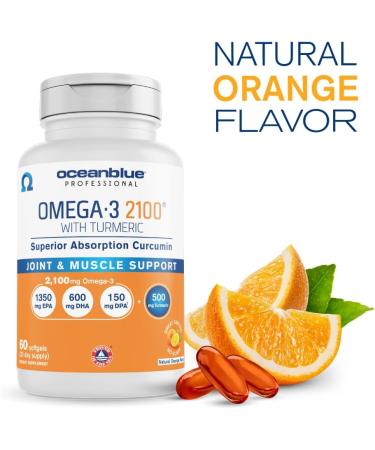 Oceanblue Omega-3 2100 with Turmeric | Triple Strength 60 ct Burpless Fish Oil Supplement | High-Potency EPA & DHA | Turmeric for Joints | Orange Flavor - Buy Online on GoSupps.com