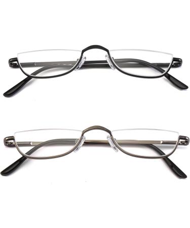 KoKoBin 2 Pairs Half Rim Metal Frame Reading Glasses 1.75 for Men and Women - Black+Gunmetal - Buy Online on GoSupps.com