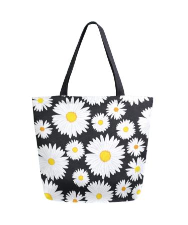 ZzWwR Chic Beautiful Daisy Flowers Extra Large Canvas Shoulder Tote Top Handle Bag for Gym Beach Travel Shopping