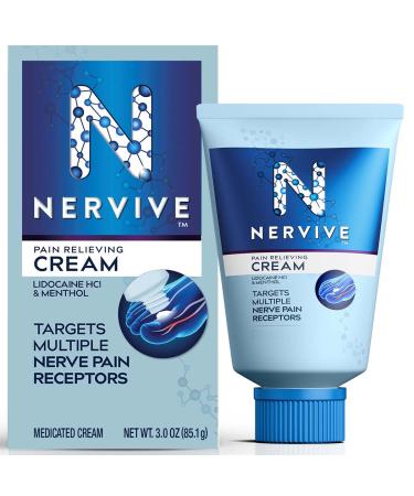 Nervive Nerve Care, Pain Relief Cream, Max Strength Non-Greasy Topical Pain Reliever with Lidocaine and Menthol for Toes, Feet, Fingers, Hands, Legs & Arms, 3.0oz