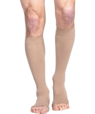 SIGVARIS Men s & Women s Essential Cotton 230 Open Toe Calf-High Socks 20-30mmHg - Light Beige - Large Short