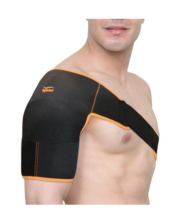 TYNOR Shoulder Brace for Torn Rotator Cuff Shoulder Compression Sleeve Immobilizer Wrap for AC Joint Pain Dislocation Stability Adjustable Shoulder Support Arm Sling Fits Men Women- One Size Black Black & Orange One Size