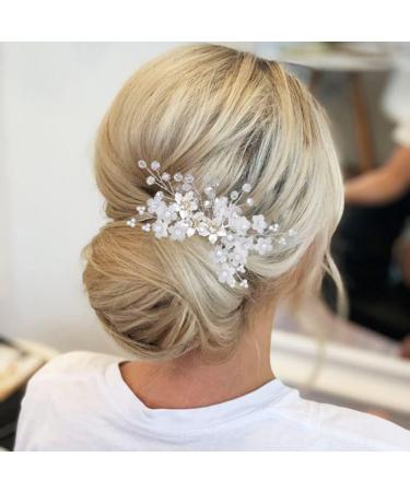 IYOU Bridal Wedding Crystal Hair Comb Pearl Flower Headpiece Communion Prom Princess Hair Accessories for Girls and Women (Silver) - Buy Online on GoSupps.com