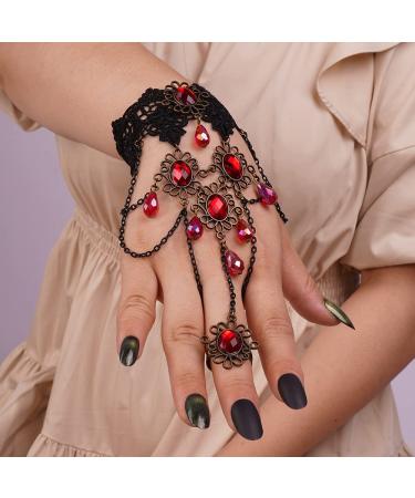 Kercisbeauty Ruby Red Gemstones Tassel Hand Harness with Finger Ring - Vampire Hand Jewelry for Women (Style 1) - Buy Online on GoSupps.com