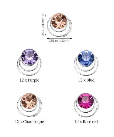 Donleeving 48 Strass Hair Spiral Clips - Shiny Rhinestone Metal Twist Hair Accessories for Brides - Blue Red Rose Purple - Buy Online on GoSupps.com