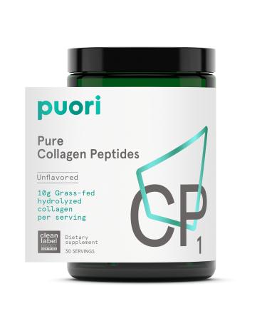 Puori Pure Collagen Peptides Powder, Unflavored - 10g of Grass-Fed Hydrolyzed Bovine Collagen Supports Skin Health, Hair & Nail Strength, Joint Pain & Mobility Support - 30 Servings