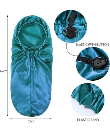 2PCS Satin Hair Braid Bonnet for Black Women | Single Layer Sleep Cap with Button | Black + Teal - Buy Online on GoSupps.com