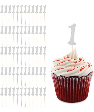 Xcello 100pcs Silver Glitter 1 Cupcake Topper for Simple Operation Birthday Cake and Baby Shower Decorations - Buy Online on GoSupps.com
