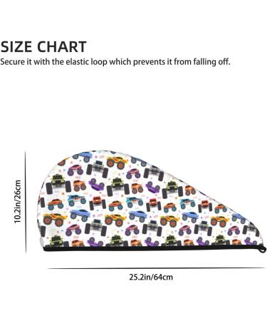 Fast-Drying Hair Towel Wrap with Button Cartoon Monster Trucks | Perfect Hair Turban for Quick Drying - Buy Online on GoSupps.com