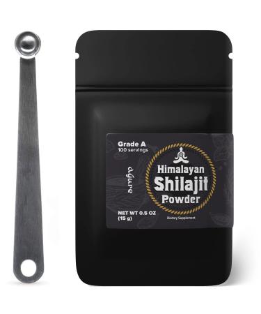 A ure Pure Himalayan Shilajit Powder +Free Measuring Spoon 100 Servings Wildcrafted in Siberia Antioxidant Fulvic Acid Supplement 100% Pure Organic Trace Minerals Complex Authentic Mineral Powder 0.50 Ounce (Pack of 1)