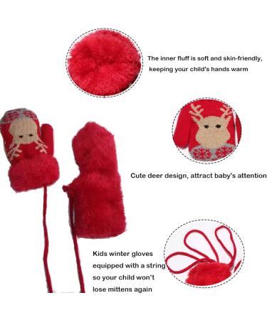 iNelihoo Toddlers Baby Warm Knitted Gloves with String Cute Deer Christmas Mittens Snow Gloves Baby Hanging Neck Gloves Fleece Lining Thermal Gloves Winter Cycling Gloves Mitten for Age 1-4Y Red - Buy Online on GoSupps.com