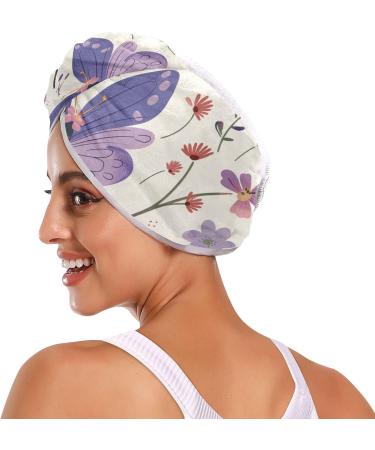 Buy Cartoon Purple Butterfly Hair Towel 2 Pack - Super Absorbent Quick Dry Turbans for Women & Girls | International Shipping Available - Buy Online on GoSupps.com