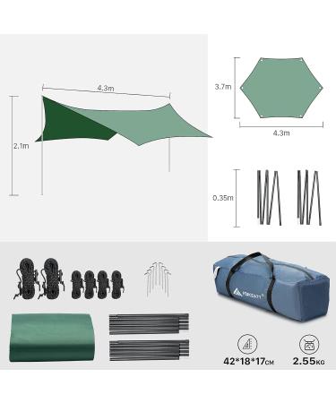 Forceatt 12X14FT Waterproof Camping Tarp with Poles - Lightweight Sun Shelter for Camping, Hiking, and Traveling - Green & Gray - Buy Online on GoSupps.com