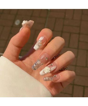 Nails Art Accessories Glitter Stones Manicures DIY Nail Art Decorations Aurora/White/Mix Color Camellia 3D Resin(02) - Buy Online on GoSupps.com