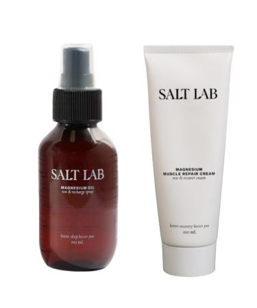 Salt Lab Magnesium Recovery Duo Oil Spray & Muscle Repair Cream | Deep Relaxation Restful Sleep Support | Lightweight & Fast-Absorbing