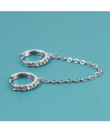 Boho Double Chain Hoop Earrings | Gold & Silver CZ Rhinestone Huggies | Punk Dangle Jewelry for Women & Girls - Buy Online on GoSupps.com