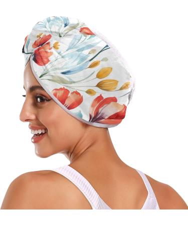 Red Flower Leaf Hair Towel 2 Pack - Super Absorbent Quick Dry Turbans for Women & Girls - Buy Online on GoSupps.com