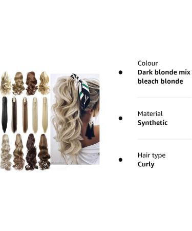 24 Long Claw Ponytail Hair Extension | Dark Blonde Mix Bleach Blonde | Curly Synthetic Hairpiece - Buy Online on GoSupps.com