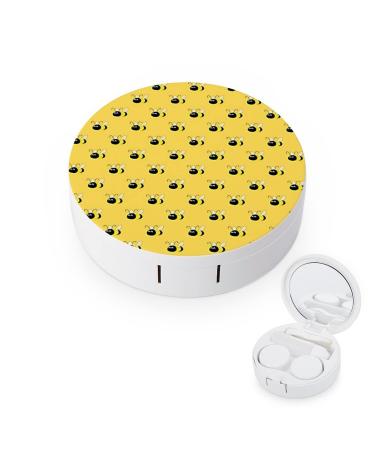 Yellow Bees Pattern Round Case For Contact Lens Kit Storage Box with Mirror Printed
