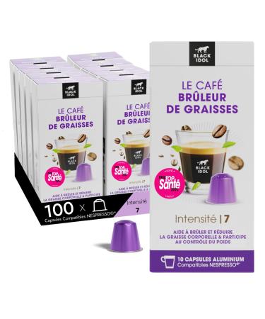 Black idol BLACK IDOL COFFEE BURNER Slimming 100 Capsules Intensity 7 Coffee Capsules Compatible with Nespresso Ground and Roasted in France Coffee with Natural Antioxidants of Green Tea