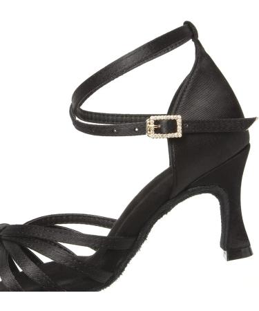 TINRYMX Women's Latin Dance Shoes - Satin Prom Salsa Standard Professional Model EM217 Black Suede Sole 7cm Heel - Perfect for Dancers - Buy Online on GoSupps.com