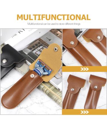 Minkissy Razor Storage Shell Case - Travel Case for Safety Razors | PU Shaving Container - Brown - 13x4x1cm - Buy Online on GoSupps.com