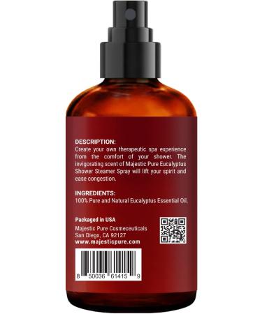 MAJESTIC PURE Eucalyptus Shower Steamer Spray - 100% Pure Essential Oil Mist - Aromatherapy Spa Room Spray - 2fl oz - Buy Online on GoSupps.com